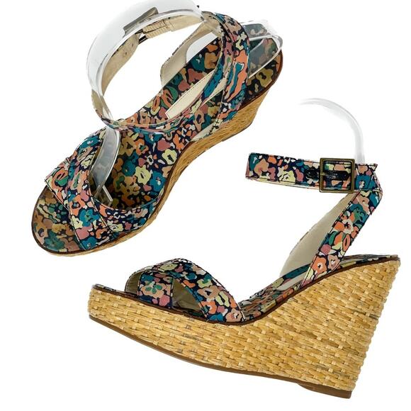 Vintage Marc Jacobs floral canvas & rattan wedge espadrilles sandals size 37 US7 - Picture 13 of 13